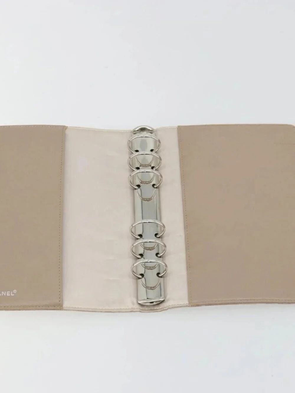 CHANEL New Travel Line Day Planner Cover Canvas Beige Silver CC Auth yk20472